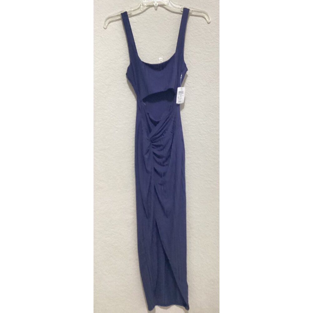 Windsor Navy Cutout Midi Dress With Ruched Front & Sleeveless Design Size S